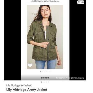 Lily Aldridge for Velvet Army Green Ruby Jacket Gorpcore outdoor large cotton